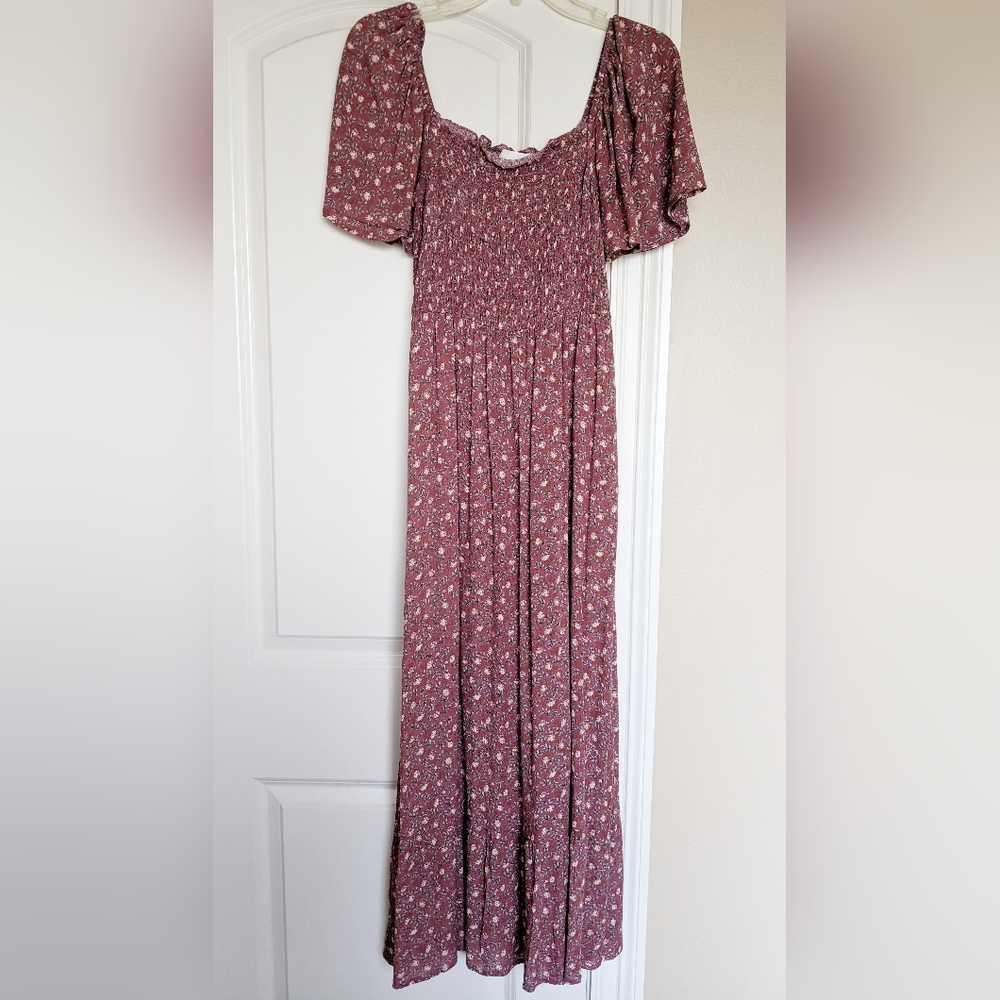 Pink Blush red floral smocked dress